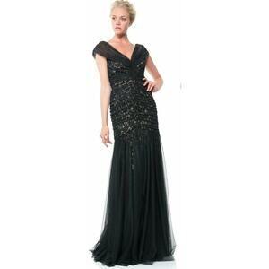 Tadashi Shoji Elegant Navy Lace Maxi Dress